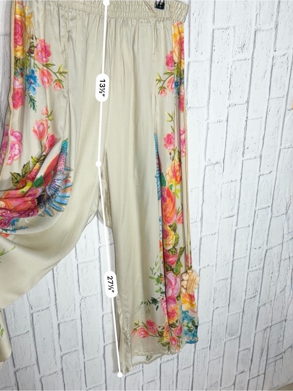 🌸 Aratta Earth Angels Floral Wide Leg Pants Beige Peacock NWT Size M - Picture 5 of 8